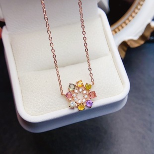 New natural tourmaline necklace S925 silver inlaid main stone 3*3mm Joker net red explosions women's jewelry wholesale
