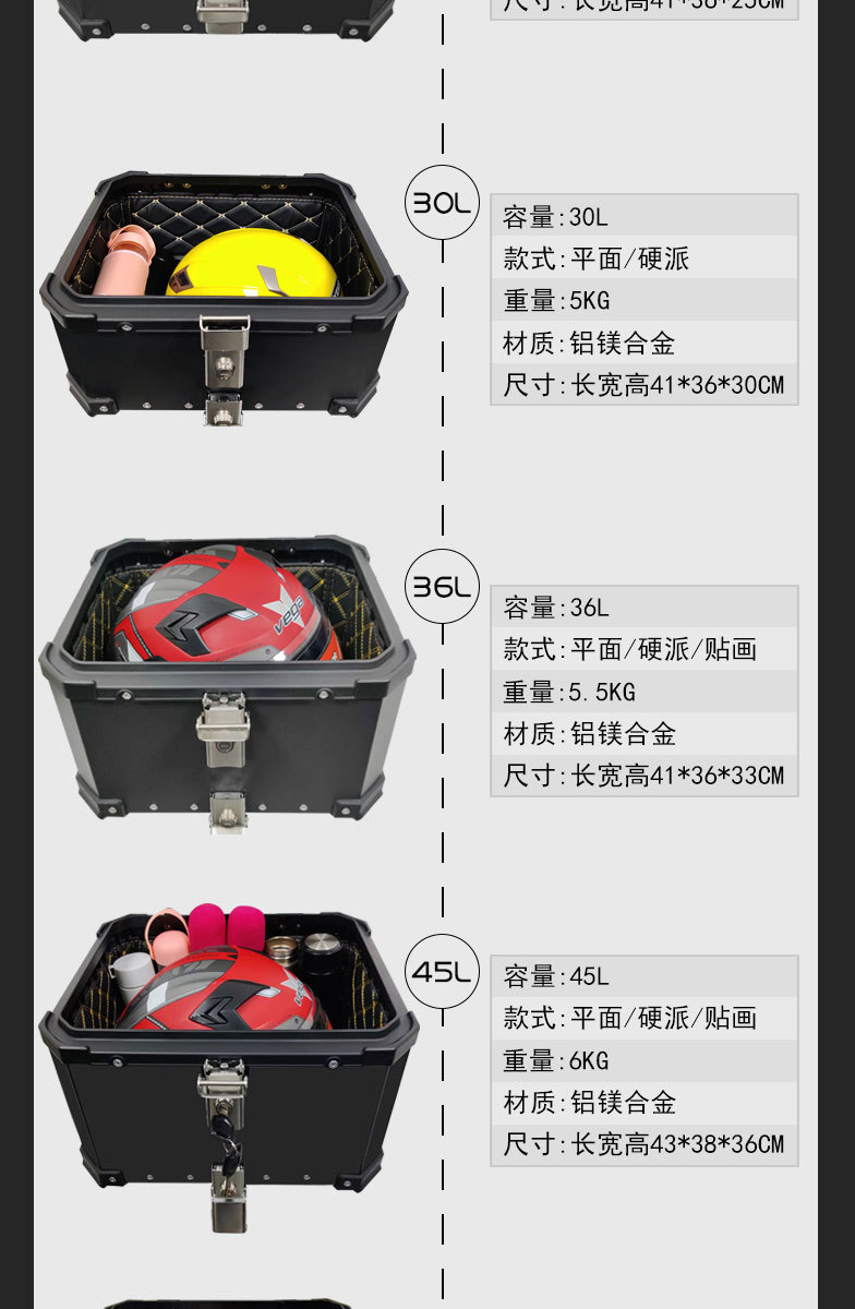 Factory Direct supply aluminum alloy motorcycle trunk large capacity waterproof quick release universal motorcycle long-distance riding suitcase