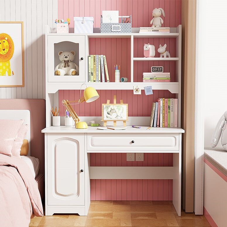 Children's Study Desk for Girls' Room, Trendy Writing Desk for Home Bedroom, High Aesthetic Desk and Bookshelf Combo Children's Study Desk for Girls' Room, Trendy Writing Desk for Home Bedroom, High Aesthetic Desk and Bookshelf Combo