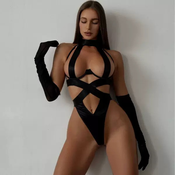 European and American Cross-border New Sexy Strap Stitching Nightclub Tempting Spice Girls Ribbon Hanging Neck Hollow Backless Jompon Women