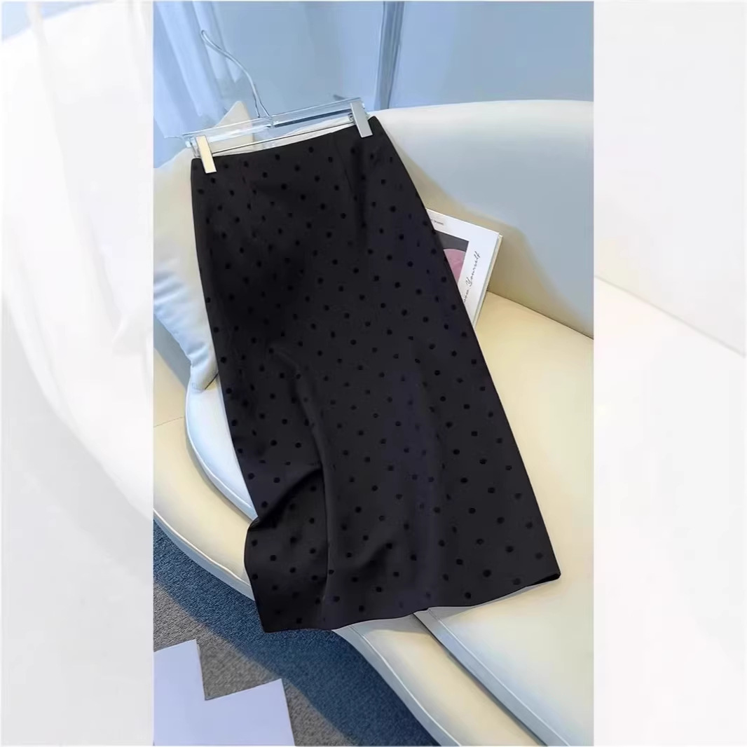 Chân váy xếp ly nữ eo cao dáng dài họa tiết chấm bi phong cách Hàn Quốc — đen chi tiết 3