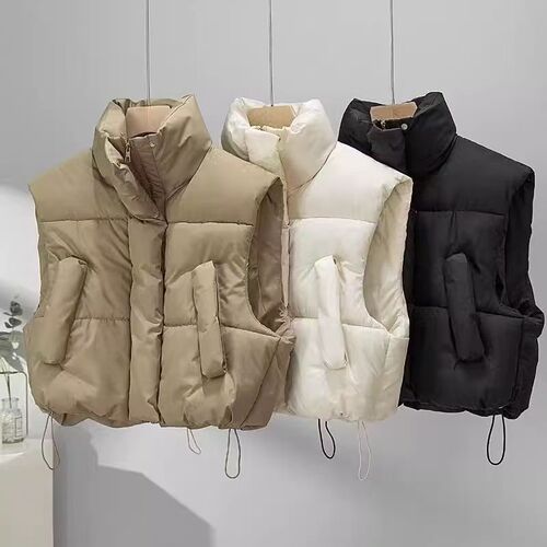 Short stand-neck Korean down cotton vest sleeveless new style 2025 winter exterior wear Western-style warmth and fashionable vest