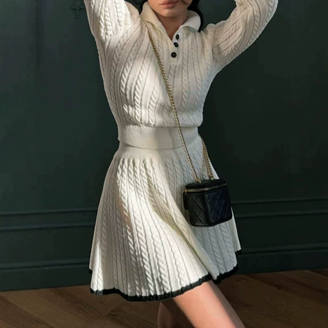 Внешняя торговля Трансграничная Европа, Европа и Амазонка производитель трикотажный костюм свитер с длинными рукавами, короткая юбка с изогнутыми юбками осенью и зимой