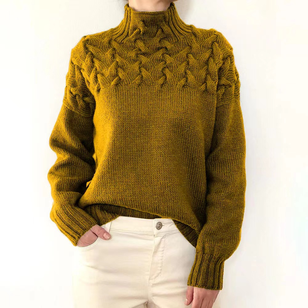 Pull tricoté à manches longues et col haut pour homme et femme, vêtement d'automne et d'hiver_voghion.com