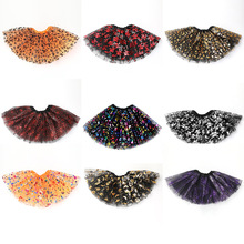 万圣节纱裙蓬蓬裙tutu群蜘蛛南瓜三层六片网纱裙骷髅头巫婆半身裙