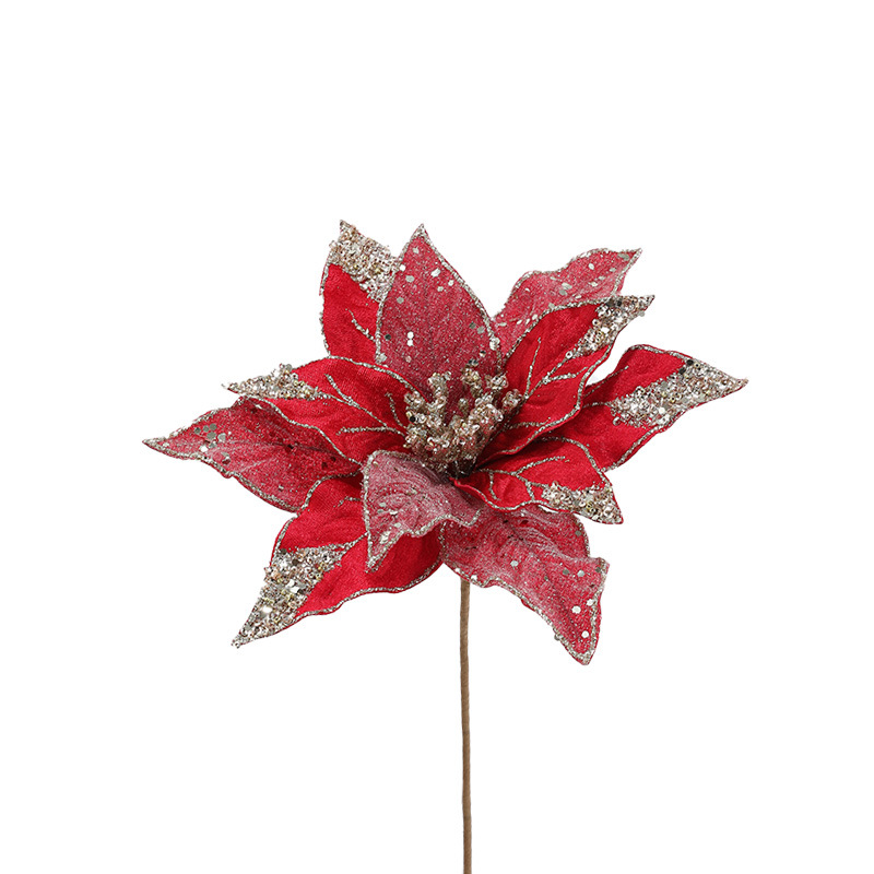 Nuevo producto 27CM tela de lana de alta calidad flores de Navidad flores de polvo de oro flores de polvo de flores de Navidad coronas de caña decoración floral image 5