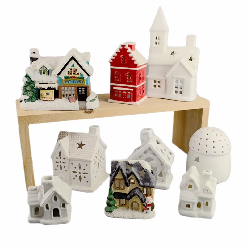 Decoración de casa de cerámica Candelabro de cerámica de Navidad Casa de porcelana blanca creativa Regalo de Navidad Decoración de cerámica