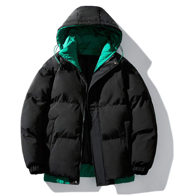 Thickened Cotton Outwear for Young Men, Winter Warm Short Cotton Outwear, Color Matching Couple Style Hooded Cotton Jacket, Trendy Jacket Thickened Cotton Outwear for Young Men, Winter Warm Short Cotton Outwear, Color Matching Couple Style Hooded Cotton Jacket, Trendy Jacket