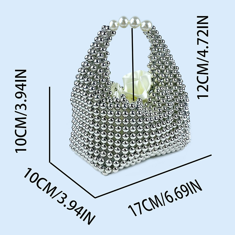 412g Weight Polyester Lining Material Beading Fashion Element String Closure Type Top Handle Strap Type Bucket Bag Bags Type Daily, Street, Shopping Occasion Plastic Material New Year Festival Solid Color Pattern All Seasons Season Women's Gender Elegant, Streetwear Style Pillow Shape Shape Small Size Women's Small Plastic Solid Color Elegant Streetwear Beading Pillow Shape String Bucket Bag 4