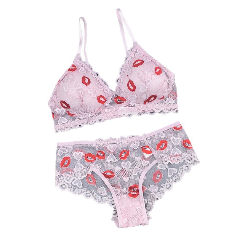 Transfronterizos Europeos y estadounidenses pop pop up hip sexy sexy sexy lipstick set de bordado de malla transparente pura ropa interior ultra delgada