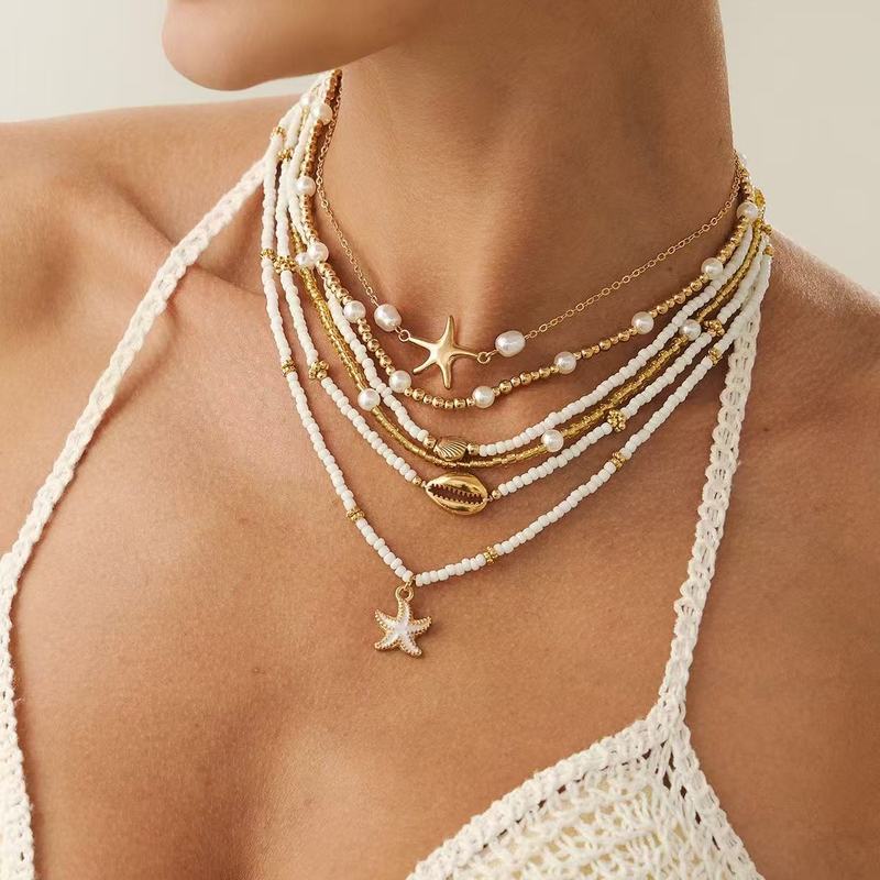 欧美跨境海洋风贝壳松石多层项链 沙滩海星串珠necklace项饰品女|undefined