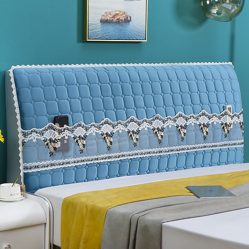 欧式宫廷风蕾丝绣花口袋家用床头软包可放手机书本床头防尘罩现货