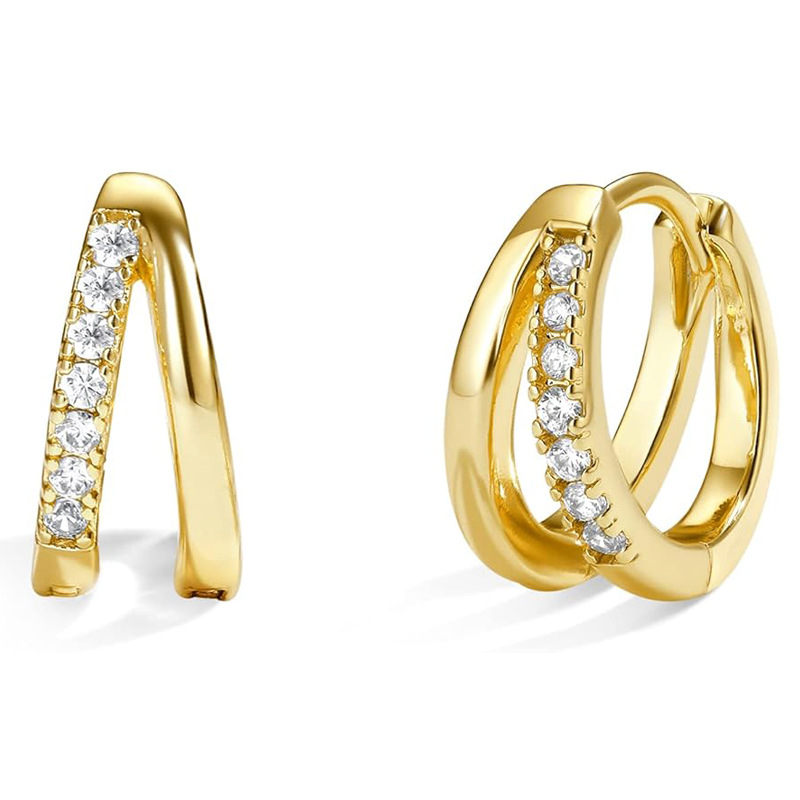 Pendientes de doble capa con incrustaciones de diamantes para mujer, modernos, elegantes y de alta gama, estilo europeo y americano._voghion.com