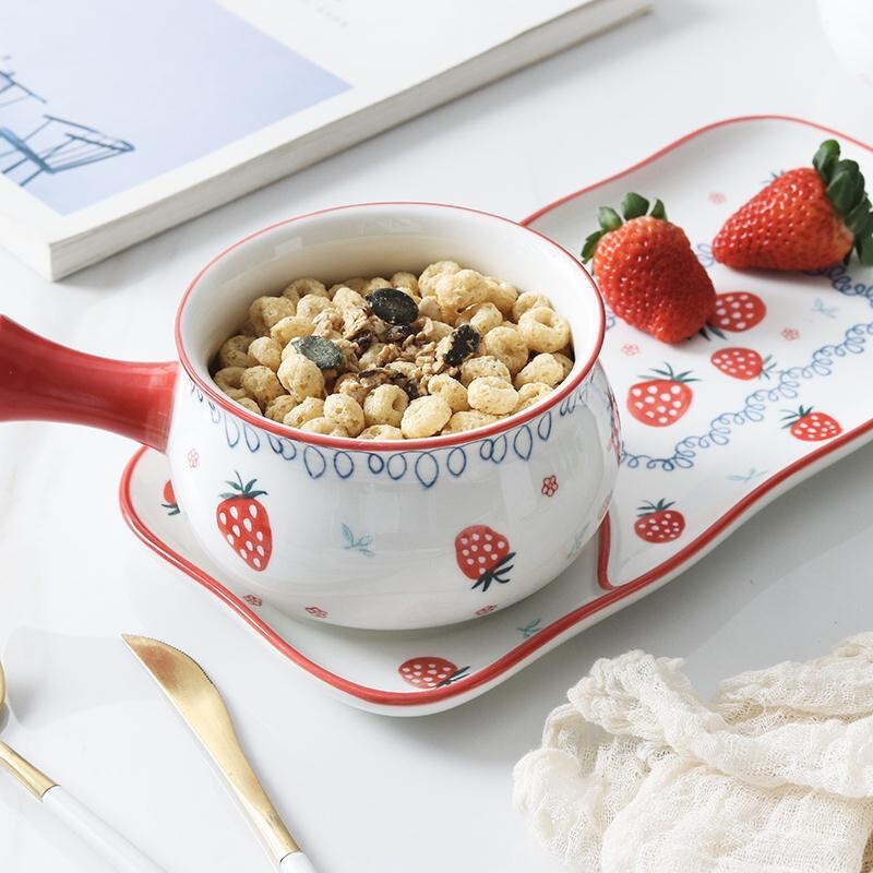 One-person Japanese-style Ceramic Breakfast Bowl suit Creative Internet Celebrant Plate Dish Household Oatmeal Bowl Strawberry Pattern One-person Japanese-style Ceramic Breakfast Bowl suit Creative Internet Celebrant Plate Dish Household Oatmeal Bowl Strawberry Pattern