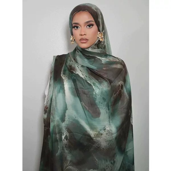 Cross-border imitation silk printed long scarf ladies high-grade silk turban fashion lightweight comfortable gauze scarf