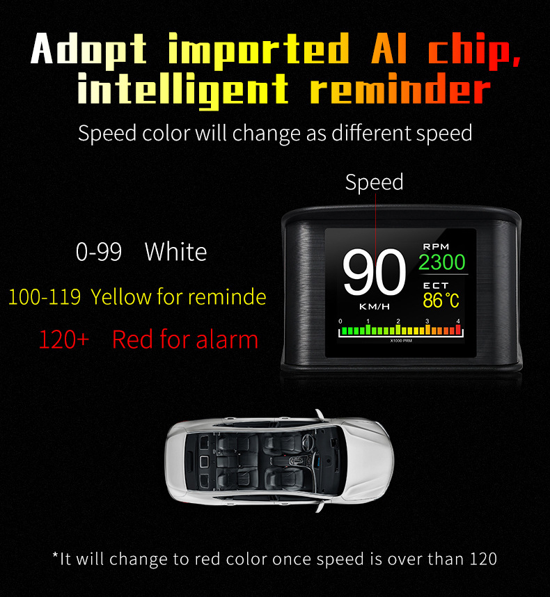 HUD Head-Up Display P10 Car LCD Speedometer Turbo Pressure OBD2 Multifunctional HUD Instrument