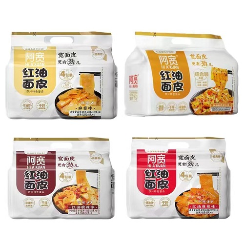 Akwon Red Oil Noodles 440g (contains 110*4 bags) Spicy and Sour Flavor Packed Noodles 4-Pack Wide Noodles Instant Noodles