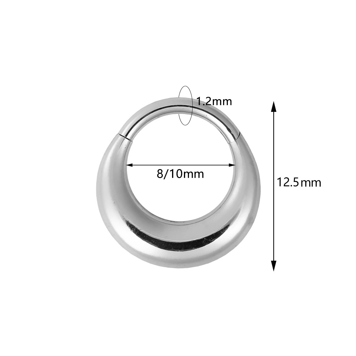 Кольцо из нержавеющей стали 316 лунный плад Septum, бесшовная овальная луна, 8/10 мм