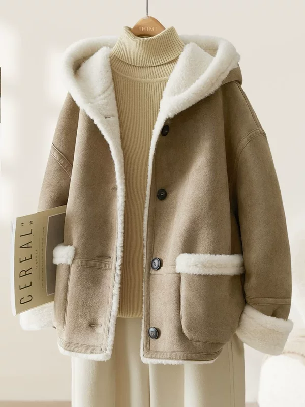Khaki winter warm hoody for mother, down jacket, high-end