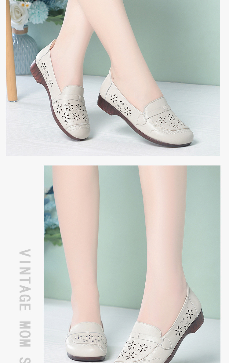 Giày sandal nữ quai chữ V đế bệt da mềm lỗ thoáng khí — màu be chi tiết 13