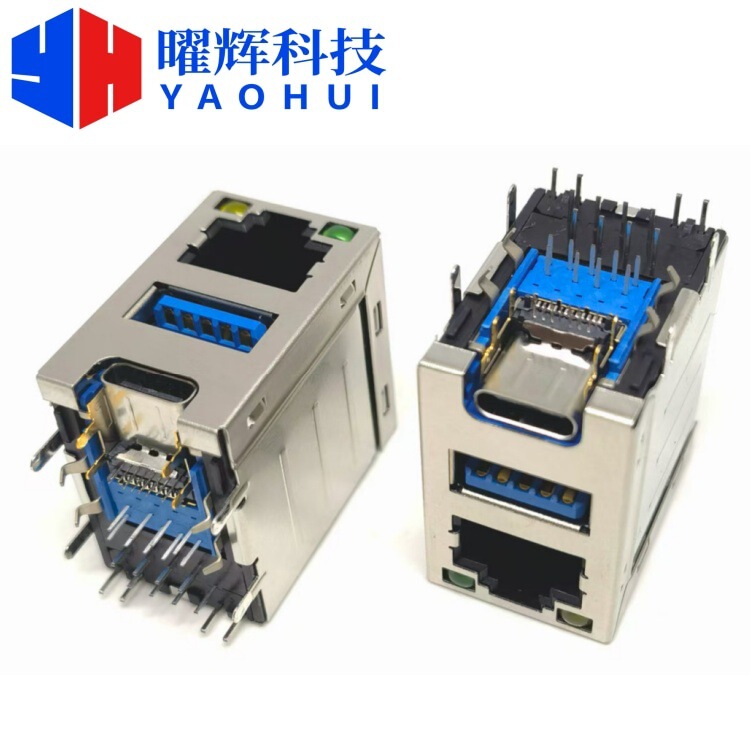 Rj45 8P8C Network Port with Light + USB 3.0 Female Socket + Type-C 24Pin Female Three-In-One Socket Interface Rj45 8P8C Network Port with Light + USB 3.0 Female Socket + Type-C 24Pin Female Three-In-One Socket Interface
