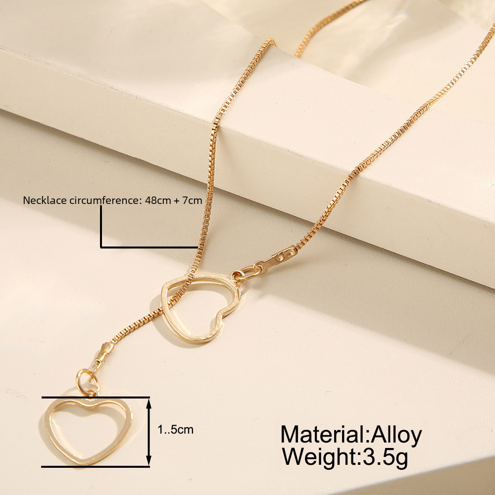 Retro Hollow Heart Pendant necklace Creative Simple Peach Heart Love Y-shaped Clavicle Chain necklace_voghion.com