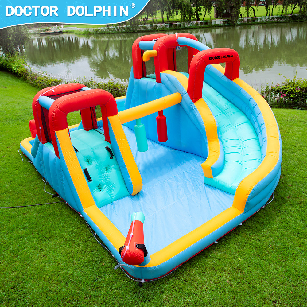 Doctor Delfín | Castillo inflable para niños, pequeño castillo inflable para el hogar, fiesta infantil, tobogán inflable con rociador de agua, piscina de olas