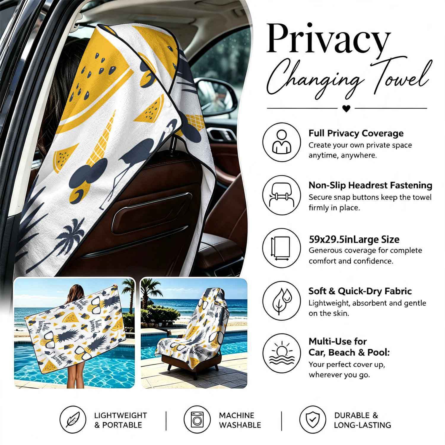Summer bath towel and car seat cover 2-in-1, ultra-fine fiber outdoor beach and car dual-use universal seat cushion