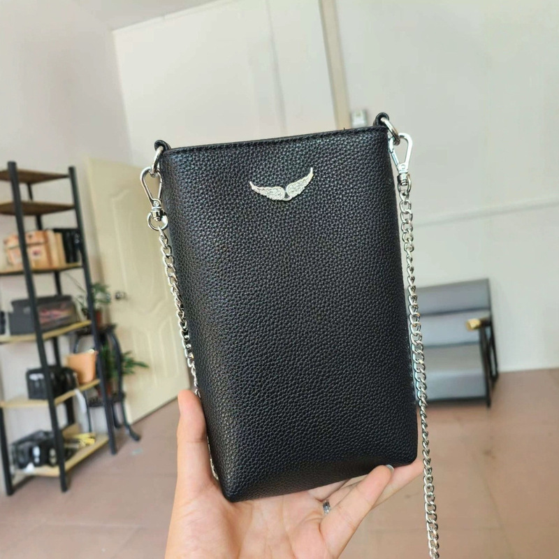 ZV French design cross-border exquisite wings hot drilling litchi pattern simple all-match chain barrel bag mobile phone bag