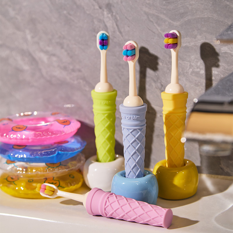 Macaron Color Ice Cream Shape Children's Soft-Bristled Toothbrush Baby Toothbrush Small Toothbrush Household Anti-Slip Wholesale