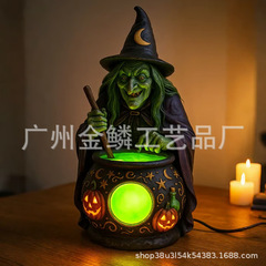 跨境爆品万圣节女巫大锅灯Halloween Cauldron Lantern树脂工艺品