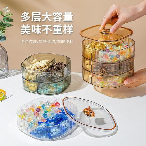 Exquisite cartoon candy dish, household transparent multi-layer wedding candy box, snack melon seed plastic storage box, cat ears