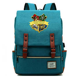 魔法学院中青少年学生书包USB男女休闲皮带扣双肩背包