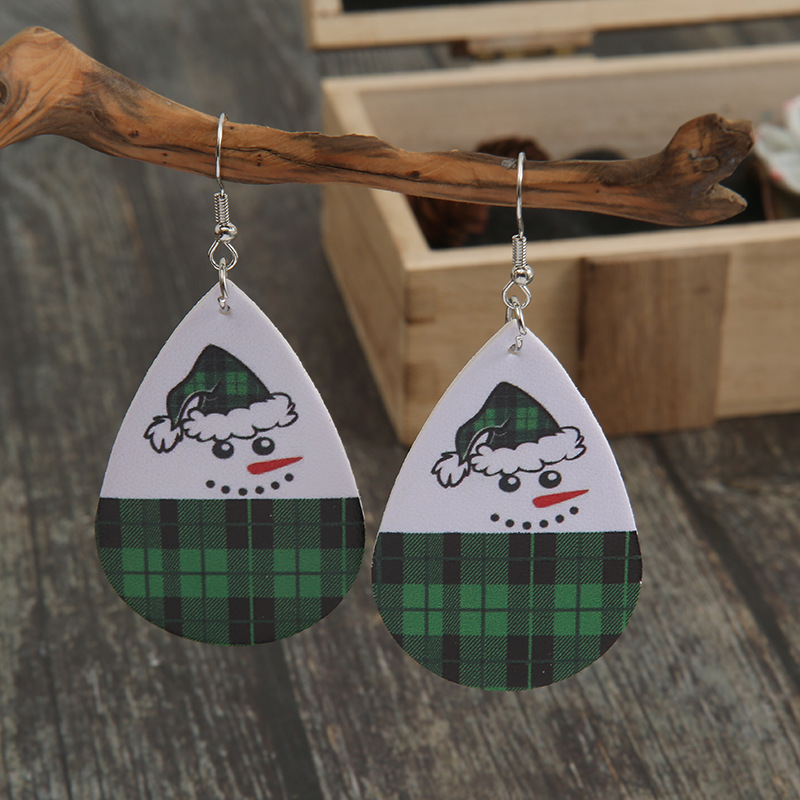 Christmas Drop-shaped Double-sided Snowman Pu Earrings Wholesale display picture 1