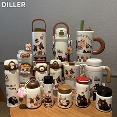迪乐贝尔猫咖保温杯高颜值316内胆口袋小巧便携卡通吸管杯冰霸杯