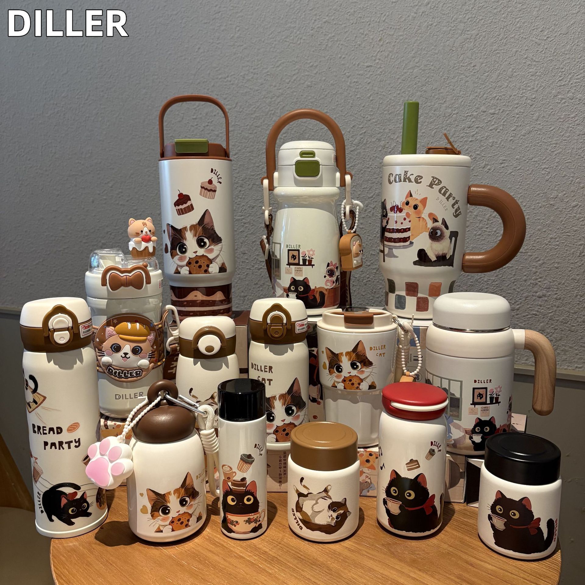 迪乐贝尔猫咖保温杯高颜值316内胆口袋小巧便携卡通吸管杯冰霸杯