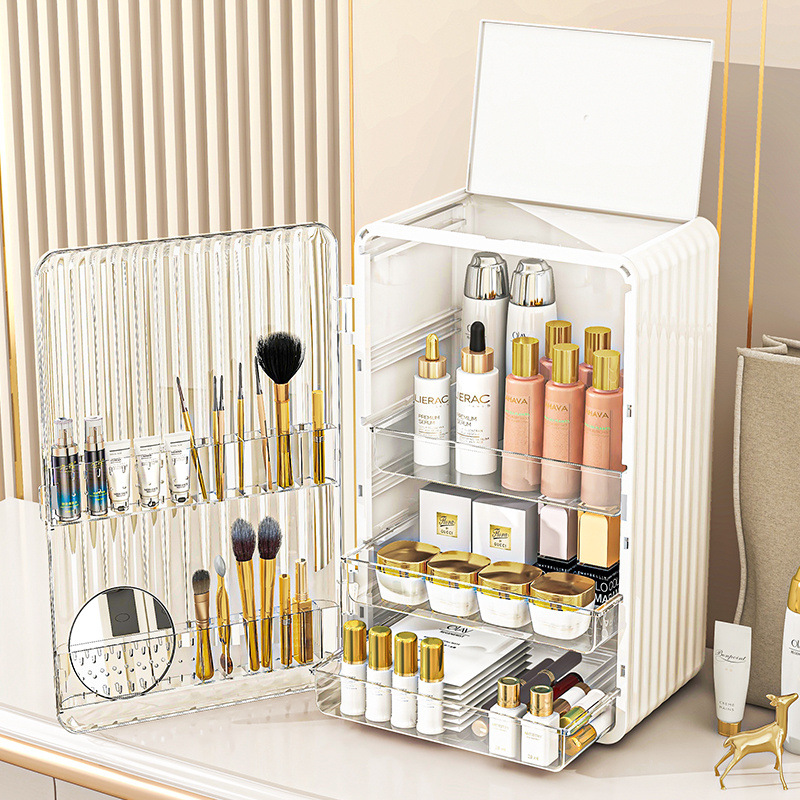 Light Luxury Cosmetics Storage Box, Large-Capacity Dust-Proof Storage Cabinet for Skin Care Products, Desktop Lipstick Box, Dressing Table Storage Rack