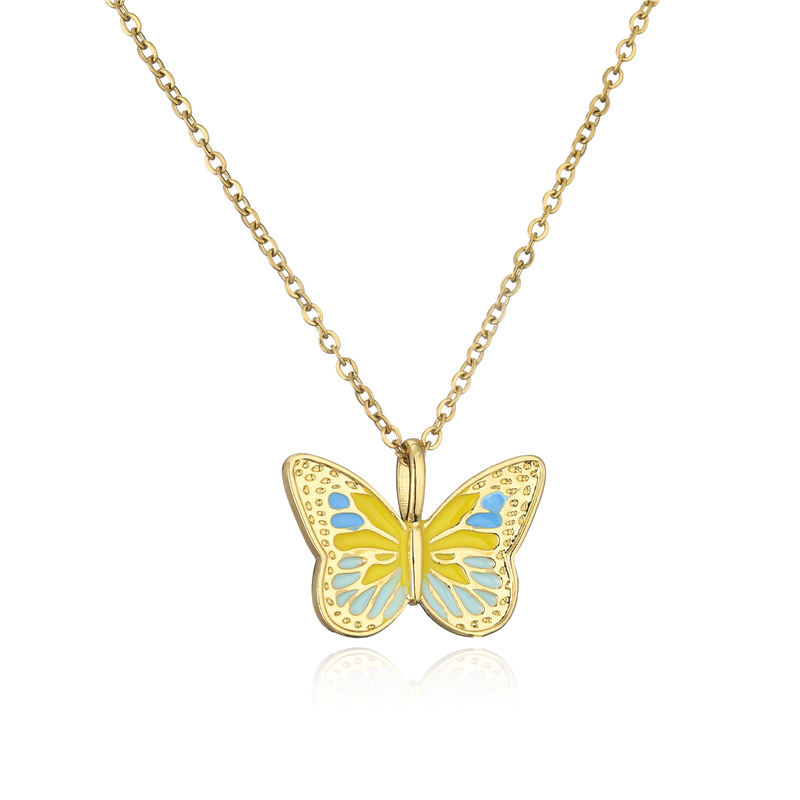 Aogu Cross-border Supply European And American Ins Internet Celebrity Same Style Colorful Oil Necklace Butterfly Pendant Real Gold Plated Copper Necklace display picture 9