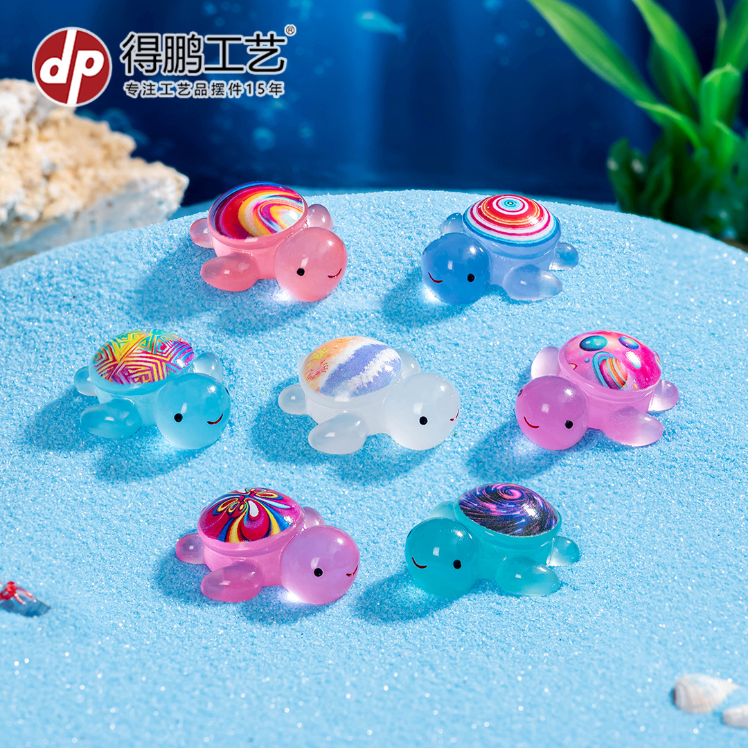 (2개) 마이크로 풍경 귀여운 빛나는 거북이 쌍 DIY 장식 블라인드 백 상자 걸이 액세서리 데스크탑 수지 작은 장식품