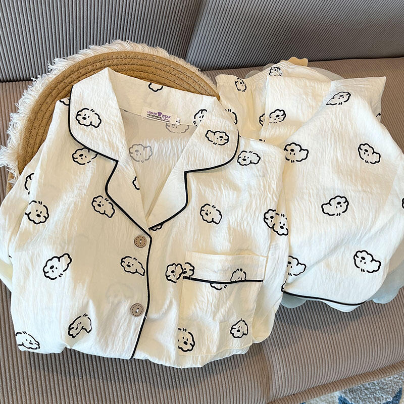 Cloud Cotton Long-Sleeved Pants Pajamas for Women Cartoon Cute Girl Students Spring and Autum Wearable Home Clothes Set