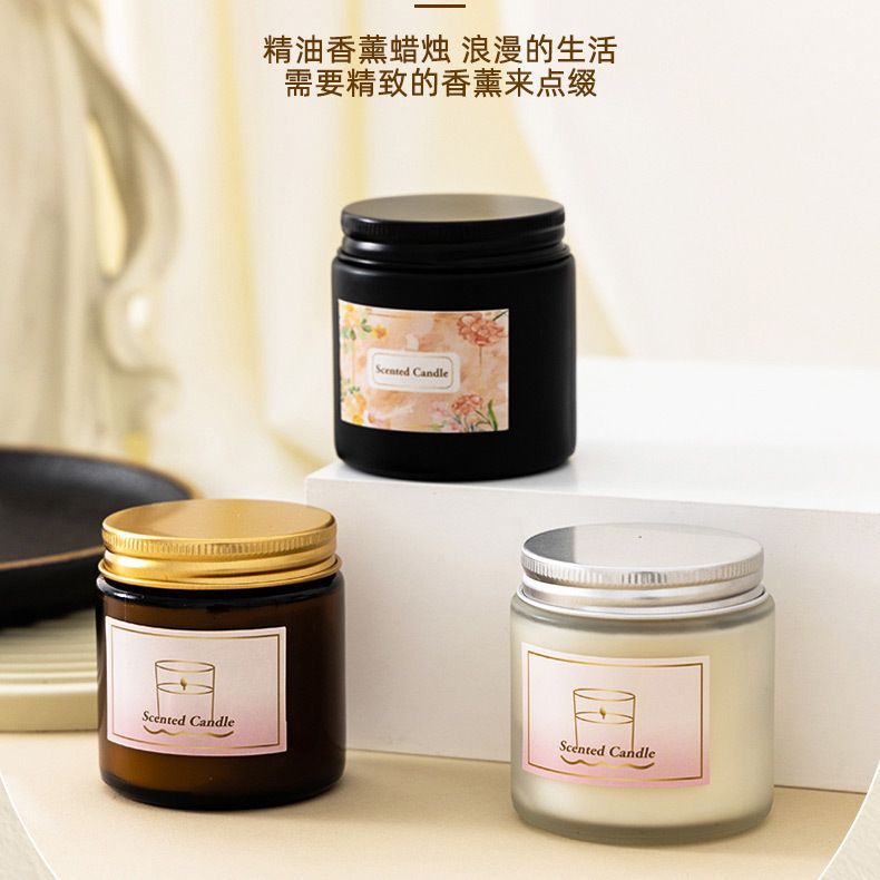 Simple cera de soja vela de aromaterapia al por mayor taza de vidrio marrón regalo de boda libre de humo marrón vela interior