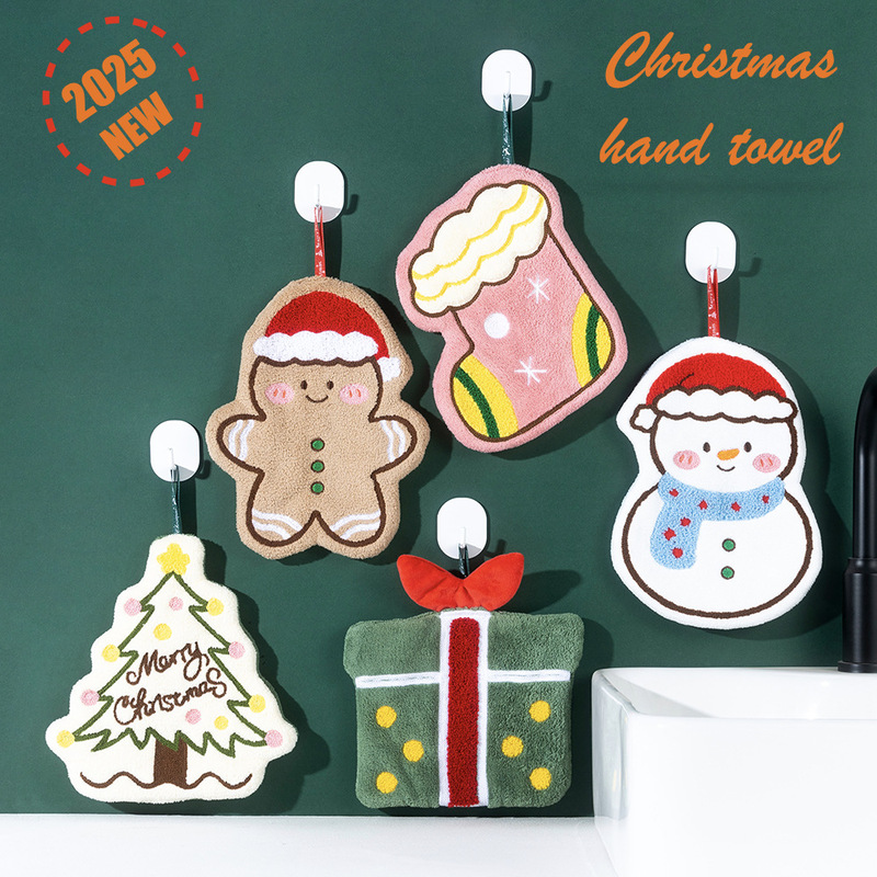 Coral Velvet Christmas Hand Towel Household Hand Towel Can Be Hung Kitchen Bathroom Quick-Drying Towel Cross-Border Wholesale