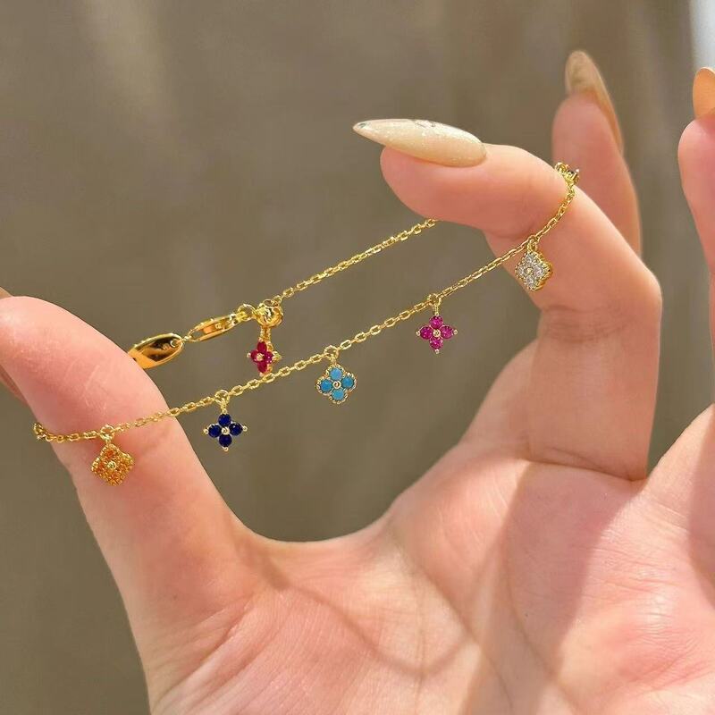 2026 Summer Dopamine High-End Lucky Rainbow Four-Leaf Clover Bracelet Turquoise Women's Elegant Light Luxury Set 2026 Summer Dopamine High-End Lucky Rainbow Four-Leaf Clover Bracelet Turquoise Women's Elegant Light Luxury Set