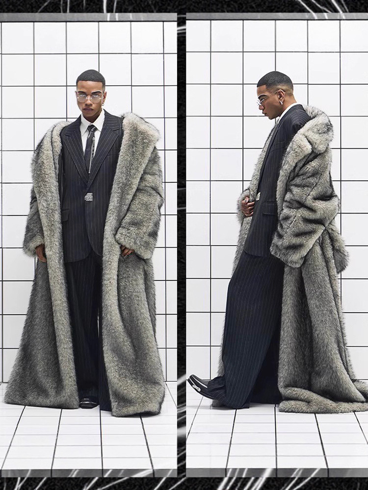 Fur Artificial Fur Russian Long Warm Business Men's Jacket Coat