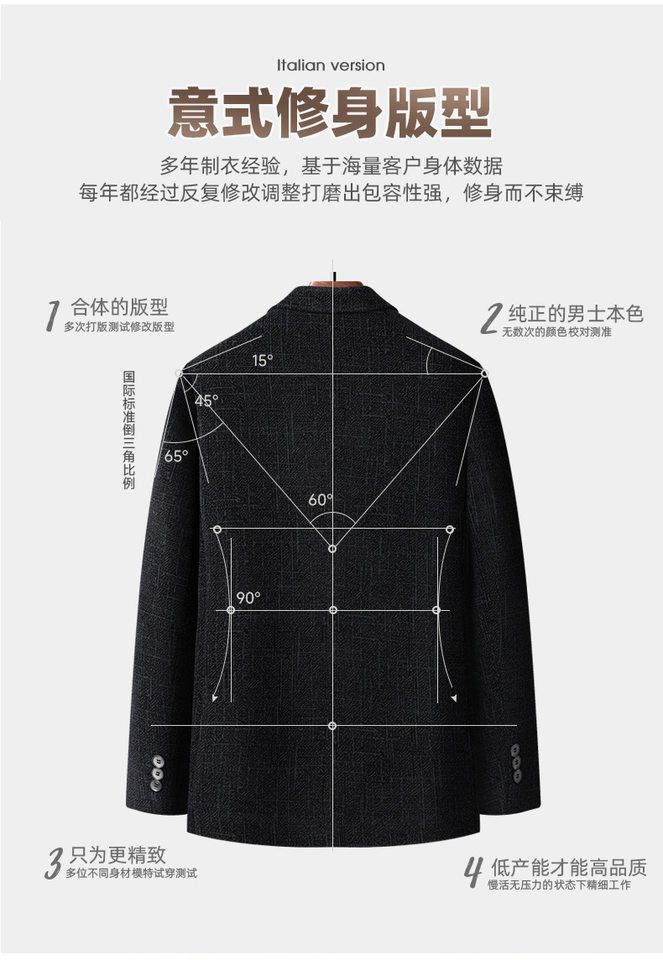 Áo vest nam dáng ôm, lót nhung giữ ấm, cổ áo vest một hàng hai nút, tay dài — Xám đậm, Đen xám chi tiết 5