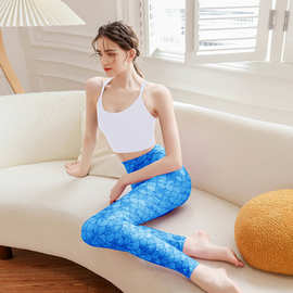 Y Yoga Set美人鱼瑜伽服套装美背防震背心印花弹力紧身运动健身裤