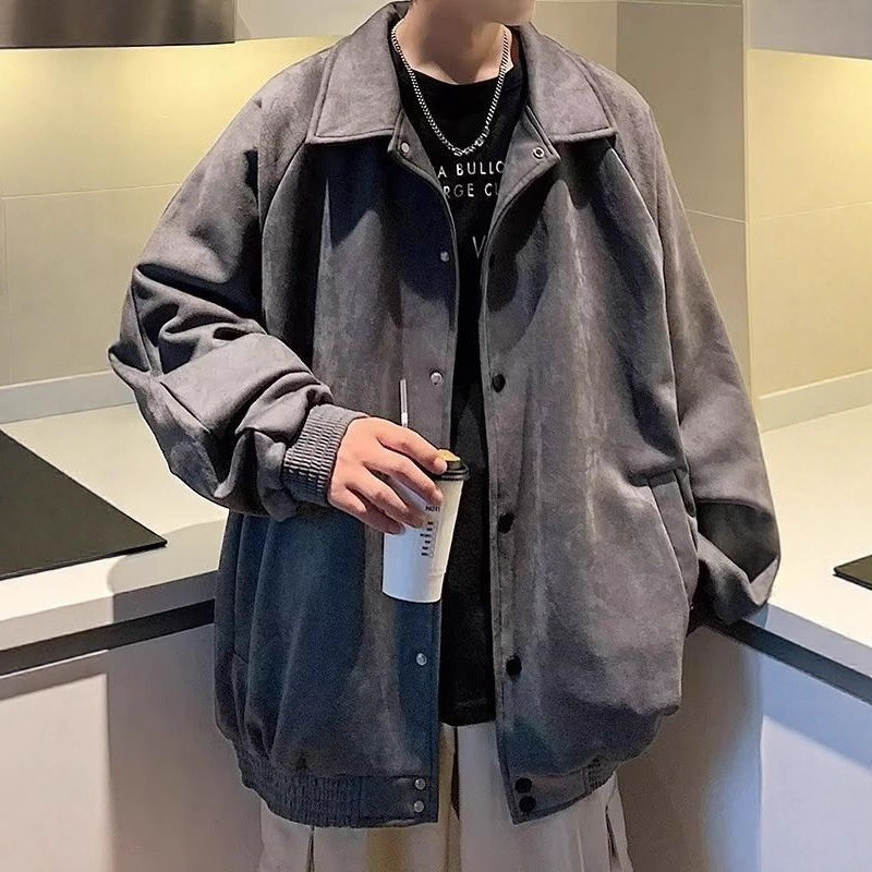 Suede Baseball Jacket Men's Spring and Autumn Trendy Brand Niche Fashion Pilot Loose Embroidered Jacket Top Trendy