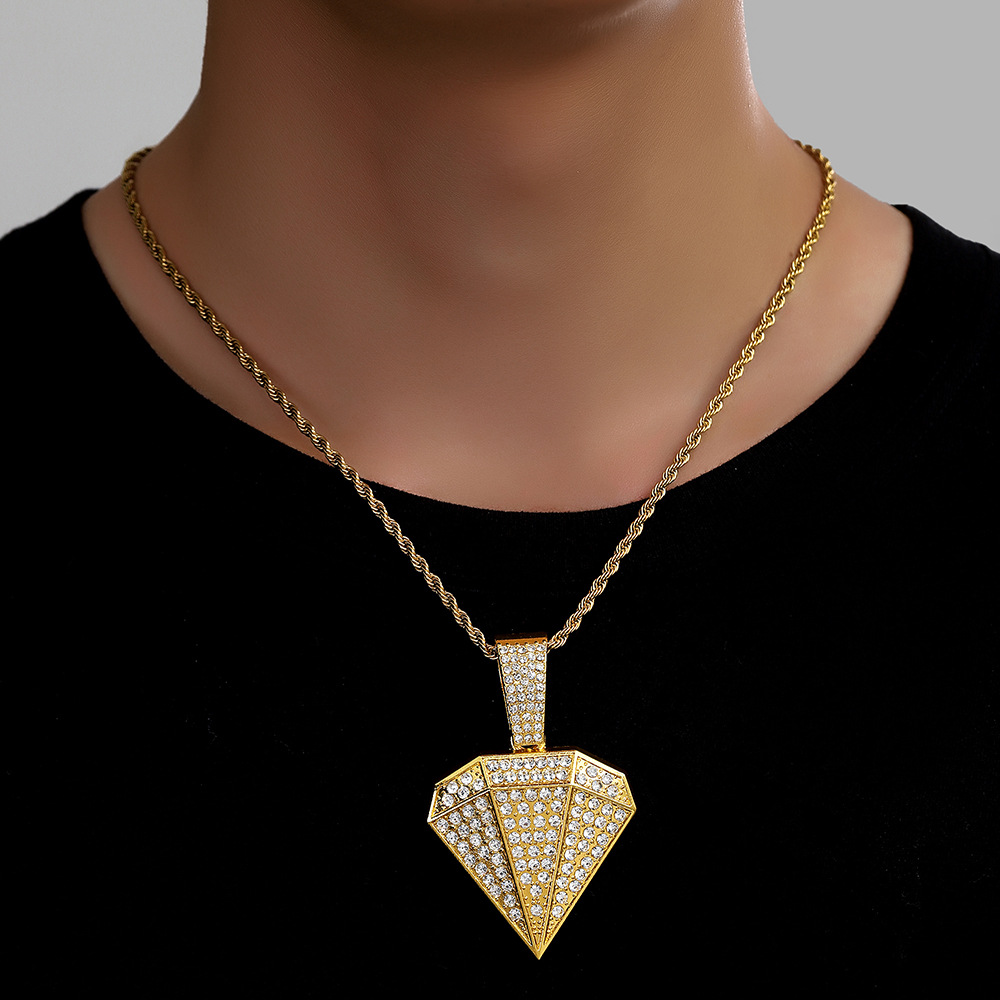 Collar de cadena cubana con colgante de aleación en forma de diamante, estilo hip-hop, moderno y creativo para hombre