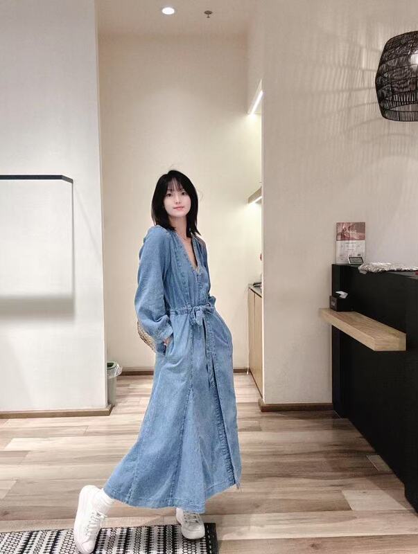 BA家法式V领裙法式可爱简约V领收腰抽绳系带收腰显瘦长款连衣裙女|undefined