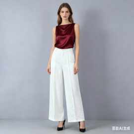 2026春季新款裤子女百搭轻奢轻熟风中腰提花宽松直筒白色休闲长裤